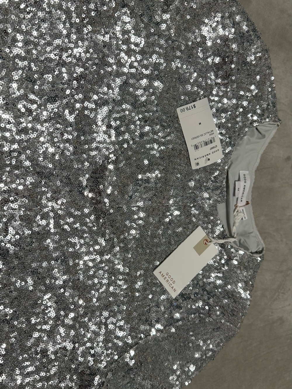 Good American Silver Sequin Cropped Cardigan